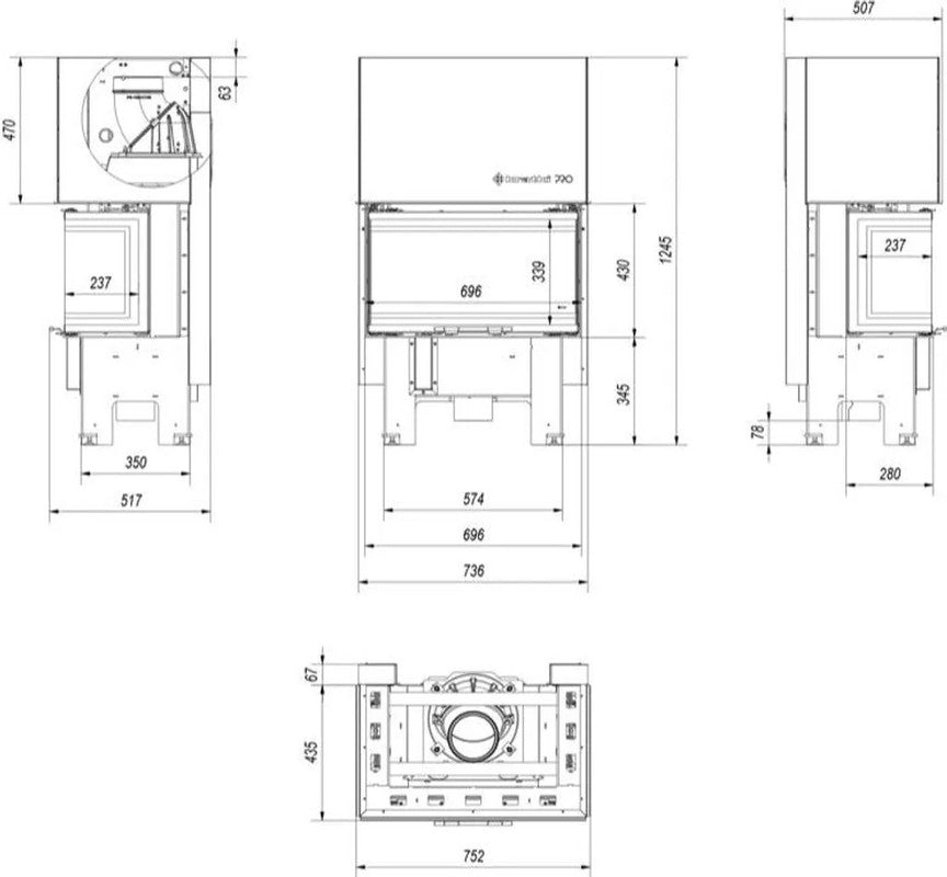 Kratki NBC 680/280 – Kamineinsatz 7 kW mit Schiebetür (Guillotine) & dreiseitiger Verglasung