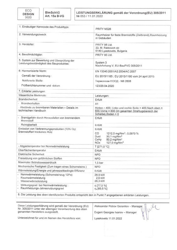 Prity® NS26 – Holzvergaserofen 26,3 + 2,6 kW | Eco Design
