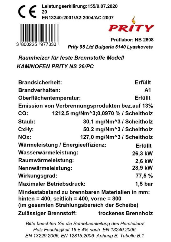 Prity® NS26 – Holzvergaserofen 26,3 + 2,6 kW | Eco Design