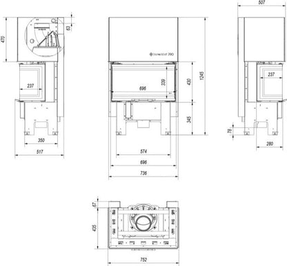 Kratki NBC 680/280 – Kamineinsatz 7 kW mit Schiebetür (Guillotine) & dreiseitiger Verglasung