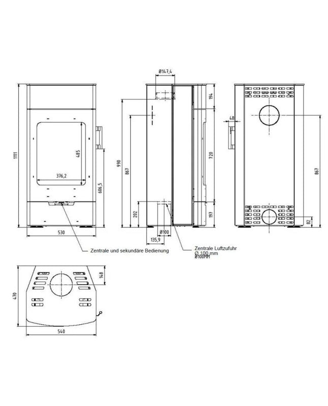 Kaminofen KRETZ ECHEDO 1 – 7 kW, Stahl schwarz